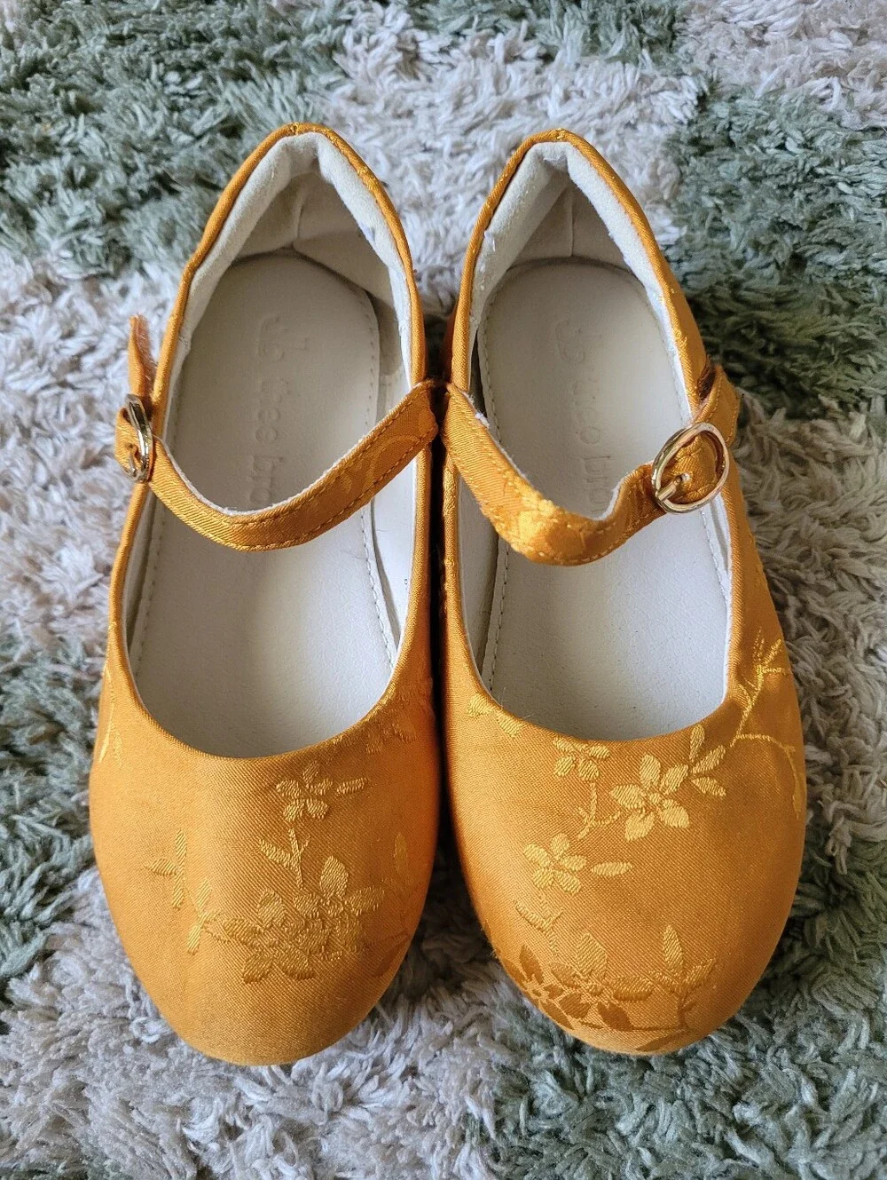 Girls' Mustard Yellow Mary Jane Dress Shoes - Classic Floral Strap